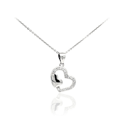 Sterling Silver Small Heart Micro Pave Pendant - HK Jewels