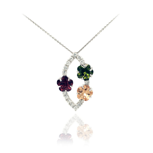 Sterling Silver Marquis Micro Pave Pendant with Colored Flower Stones - HK Jewels