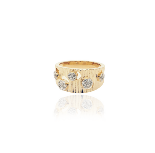 Sterling Silver Gold Plated Brushed Gold With CZ Circles Ring - HK Jewels