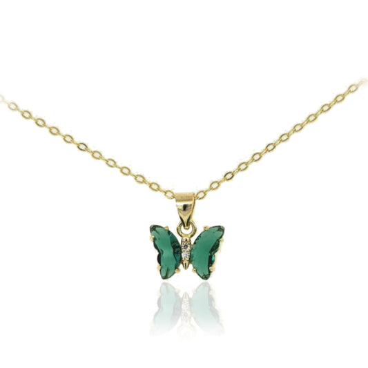 Sterling Silver Gold Plated Green Butterfly Necklace - HK Jewels