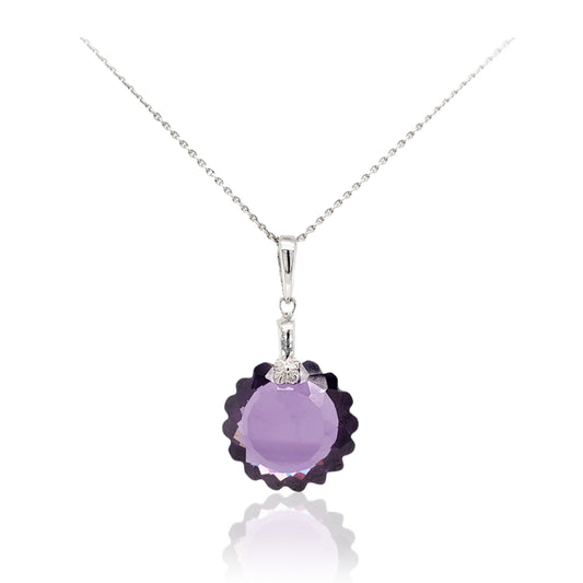 Sterling Silver Purple Flower Pendant - HK Jewels