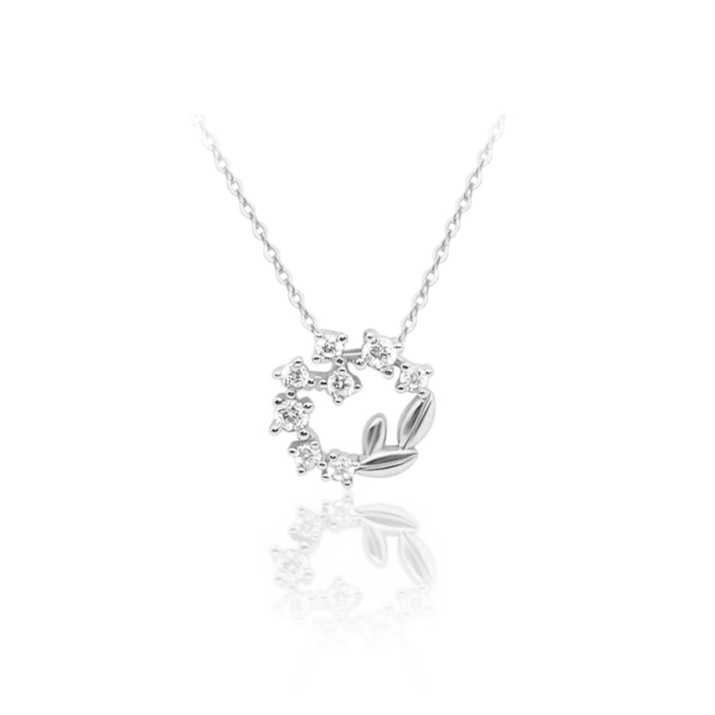 Sterling Silver Sprinkled "Diamond" Pendant Necklace with Floral Motif - HK Jewels