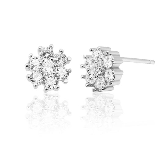 Sterling Silver CZ Flower 7 Stone Cluster Earrings - HK Jewels