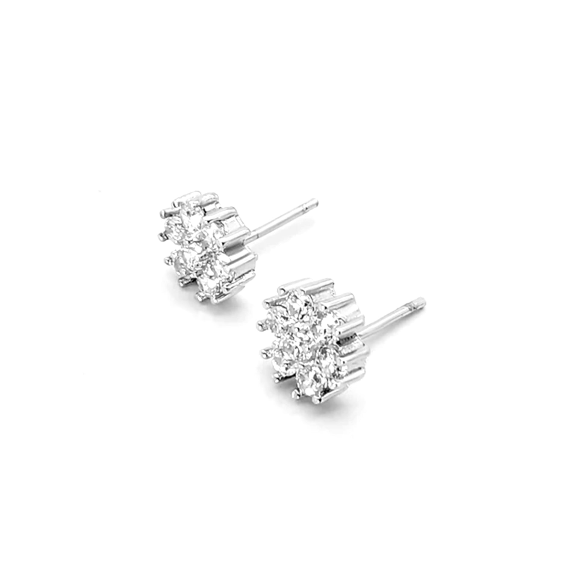 Sterling Silver CZ Flower 7 Stone Cluster Earrings - HK Jewels