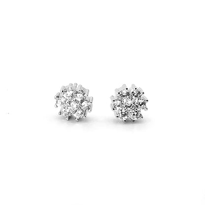 Sterling Silver CZ Flower 7 Stone Cluster Earrings - HK Jewels