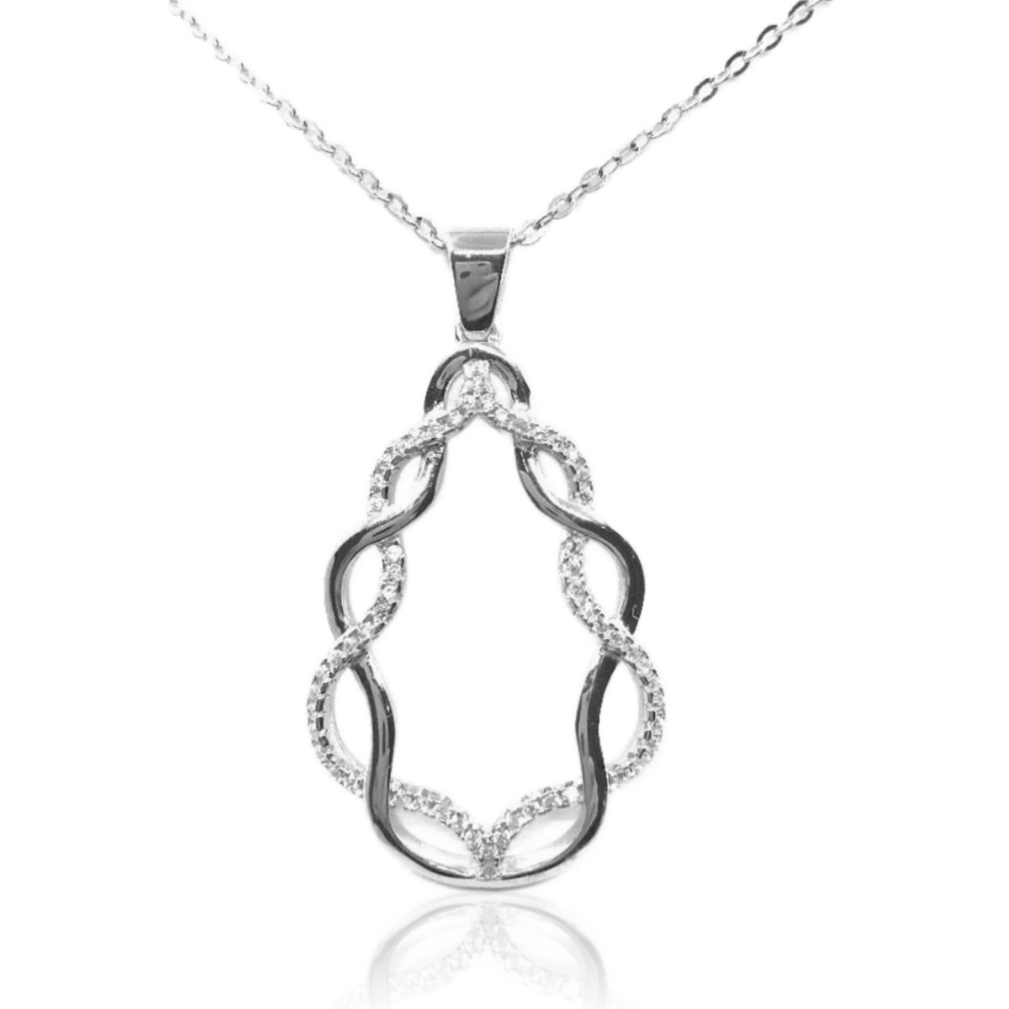 Sterling Silver Twisted Teardrop With CZs Pendant - HK Jewels
