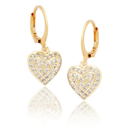 Surgical Steel Gold Plated CZ Heart Earrings - HK Jewels