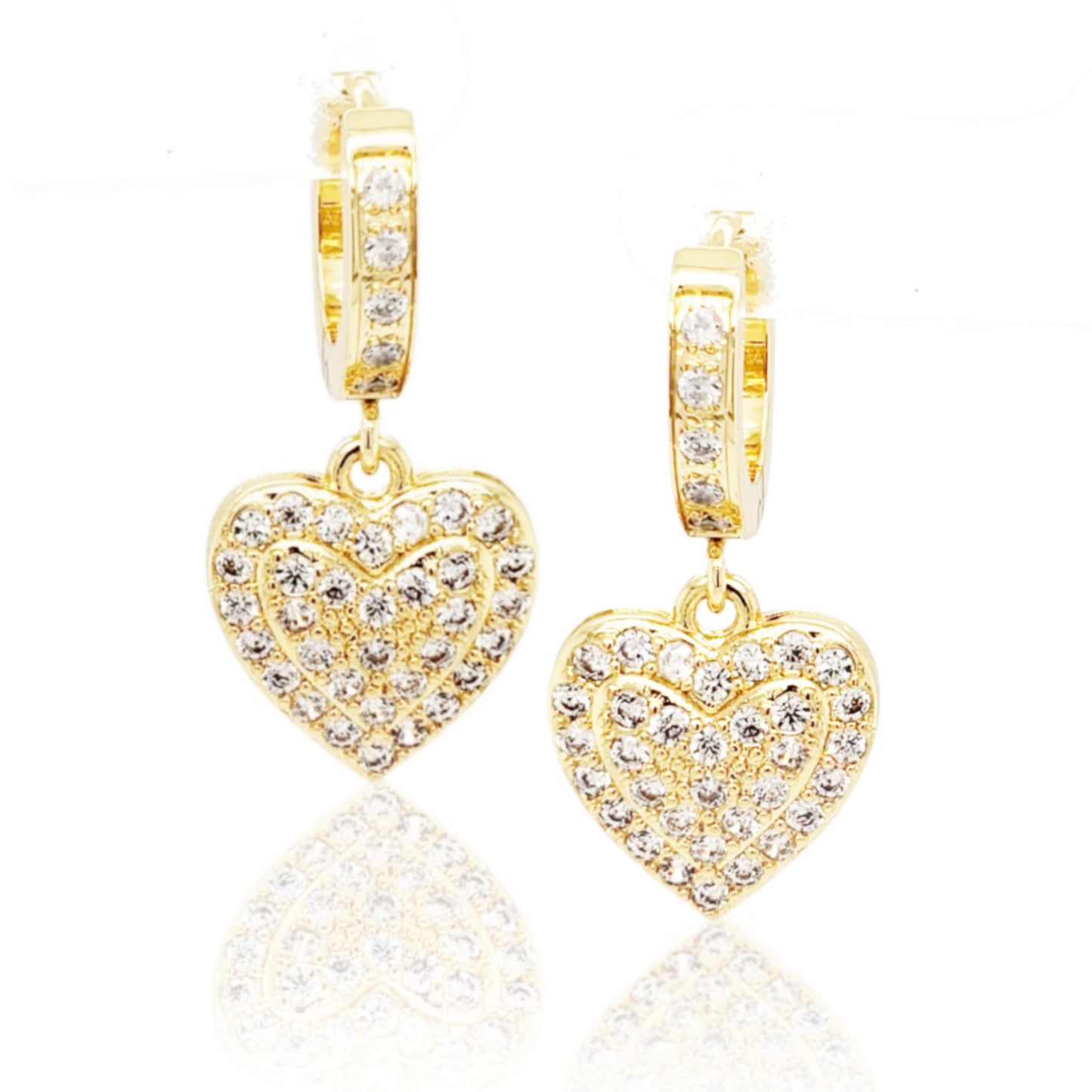 Surgical Steel Gold Plated CZ Heart Earrings - HK Jewels