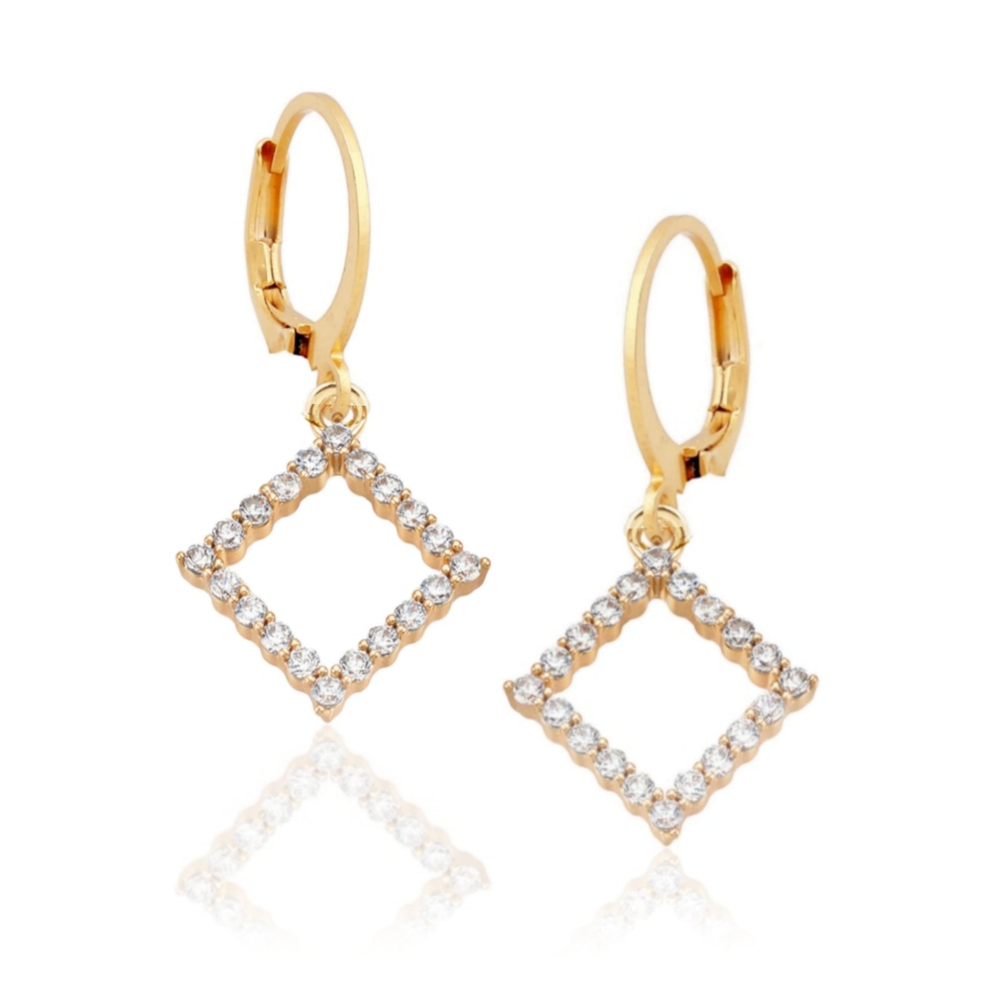 CZ Border Diamond Shape Surgical Steel Earrings - HK Jewels