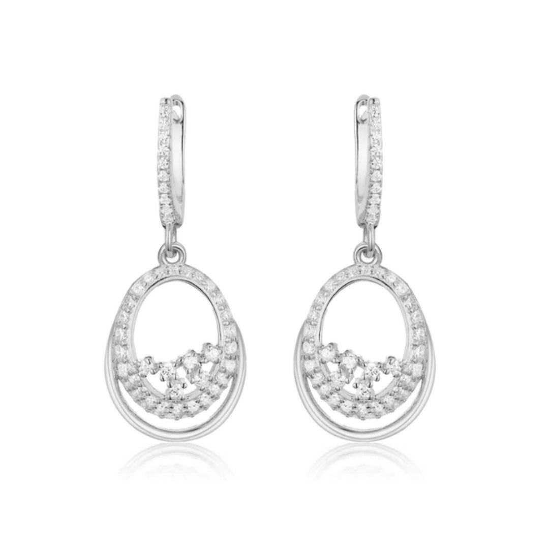 Sterling Silver Oval With CZ Earring - HK Jewels