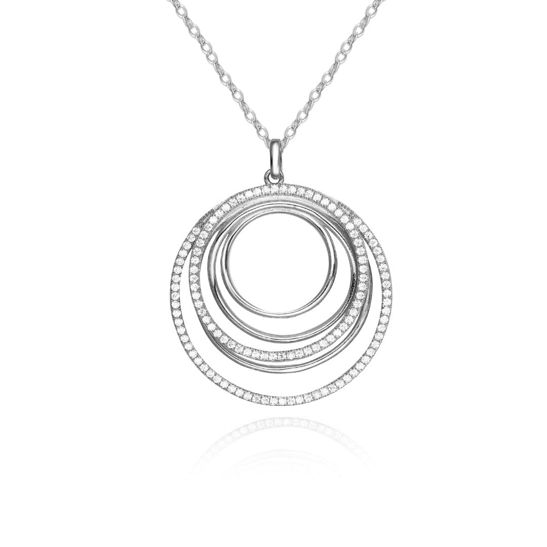 Sterling Silver Circles With CZ's Pendant - HK Jewels