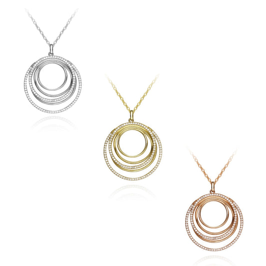 Sterling Silver Circles With CZ's Pendant - HK Jewels