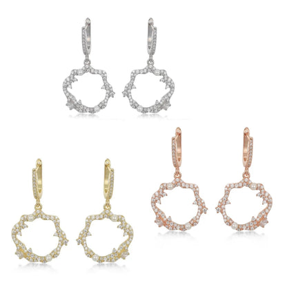 Sterling Silver Sprinkled CZ and Pearl Circle Earrings - HK Jewels
