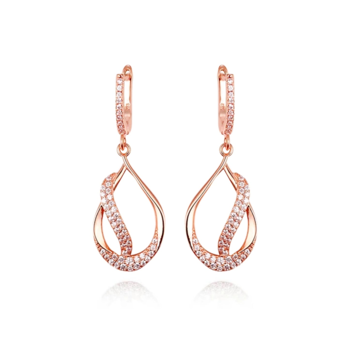 Sterling Silver Teardrop With CZ Diagonal Line Earring - HK Jewels