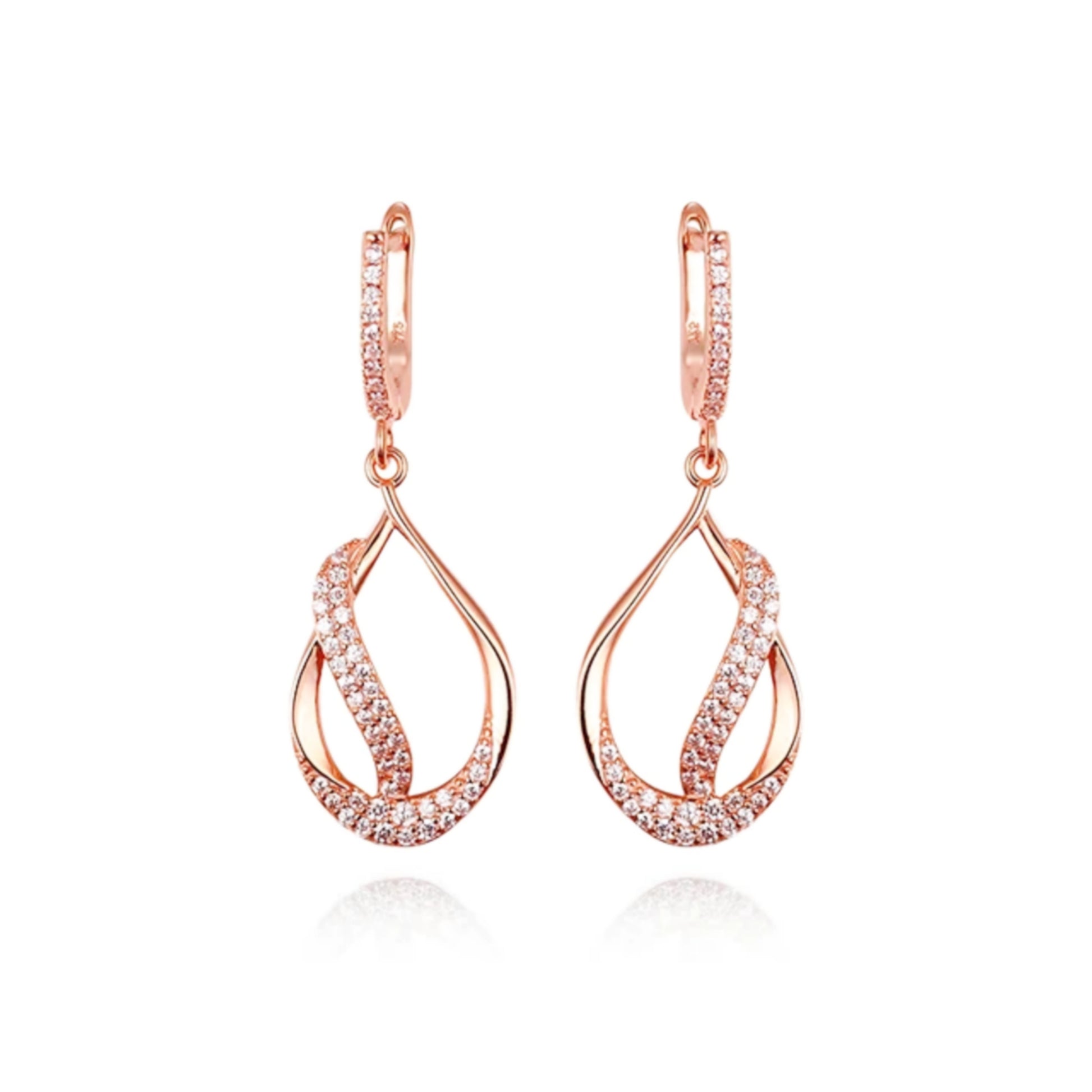 Sterling Silver Teardrop With CZ Diagonal Line Earring - HK Jewels