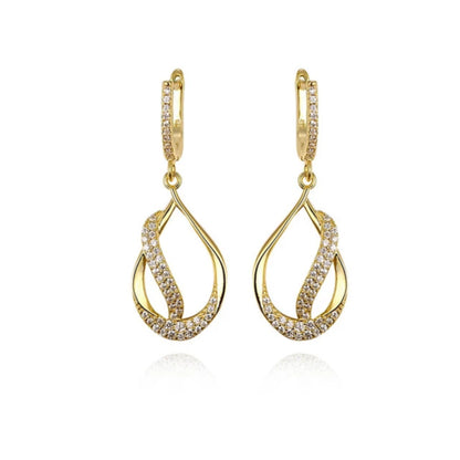 Sterling Silver Teardrop With CZ Diagonal Line Earring - HK Jewels