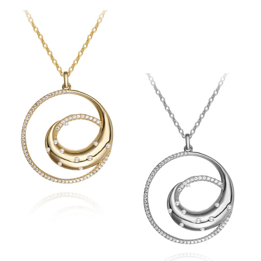 Gold Plated Sterling Silver Round Swirl With CZ's Pendant - HK Jewels