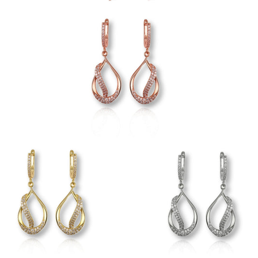 Sterling Silver Teardrop With CZ Diagonal Line Earring - HK Jewels