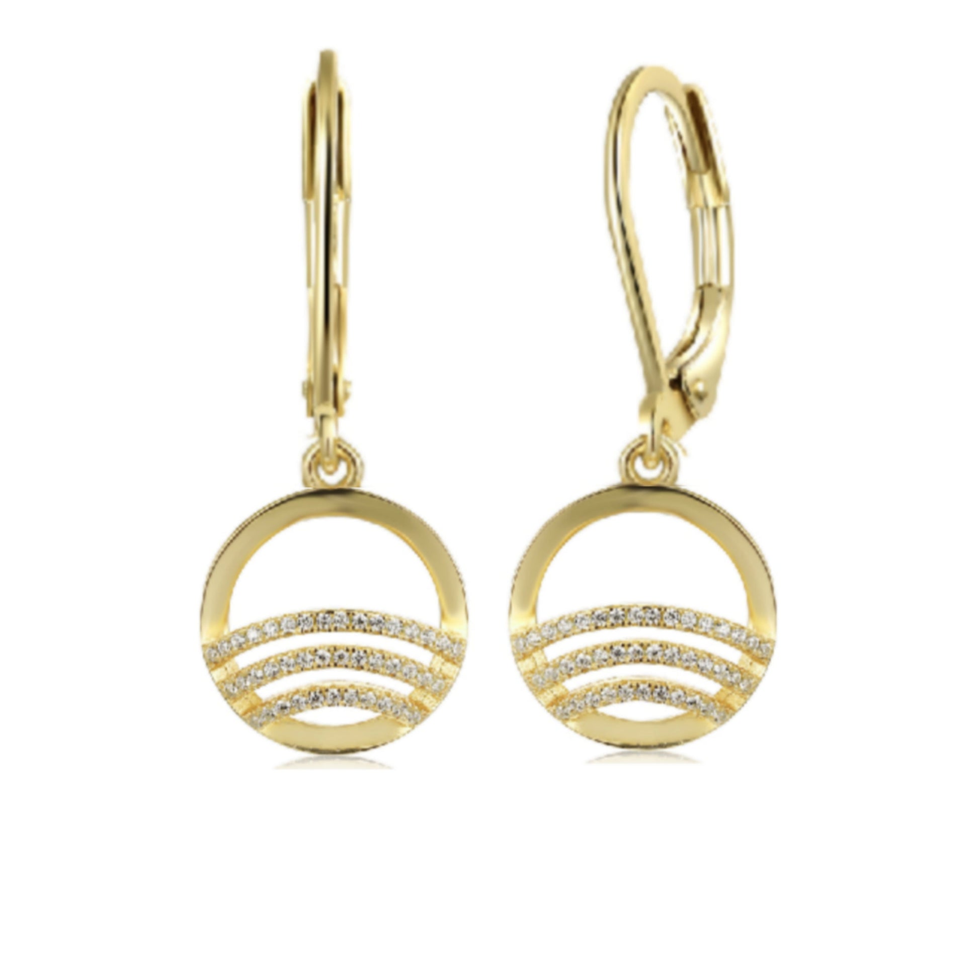 Gold Plated Surgical Steel CZ Rainbow in Circle Earrings - HK Jewels