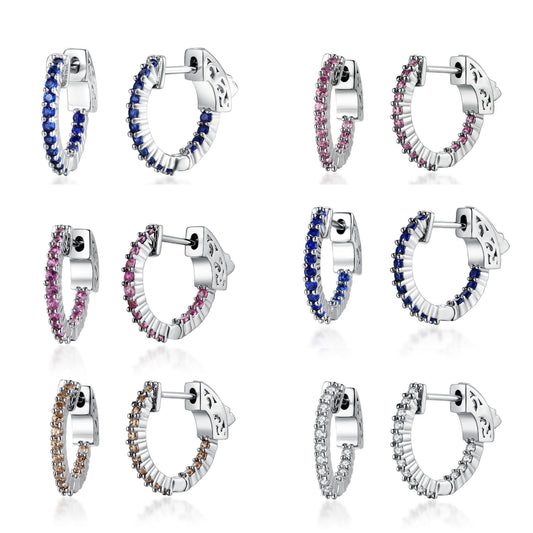 Surgical Steel Medium Huggie Earrings With CZ Stones - HK Jewels