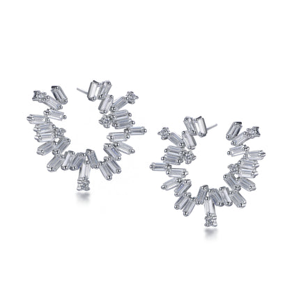 Sterling Silver Large Circle CZ Baguette Studs - HK Jewels