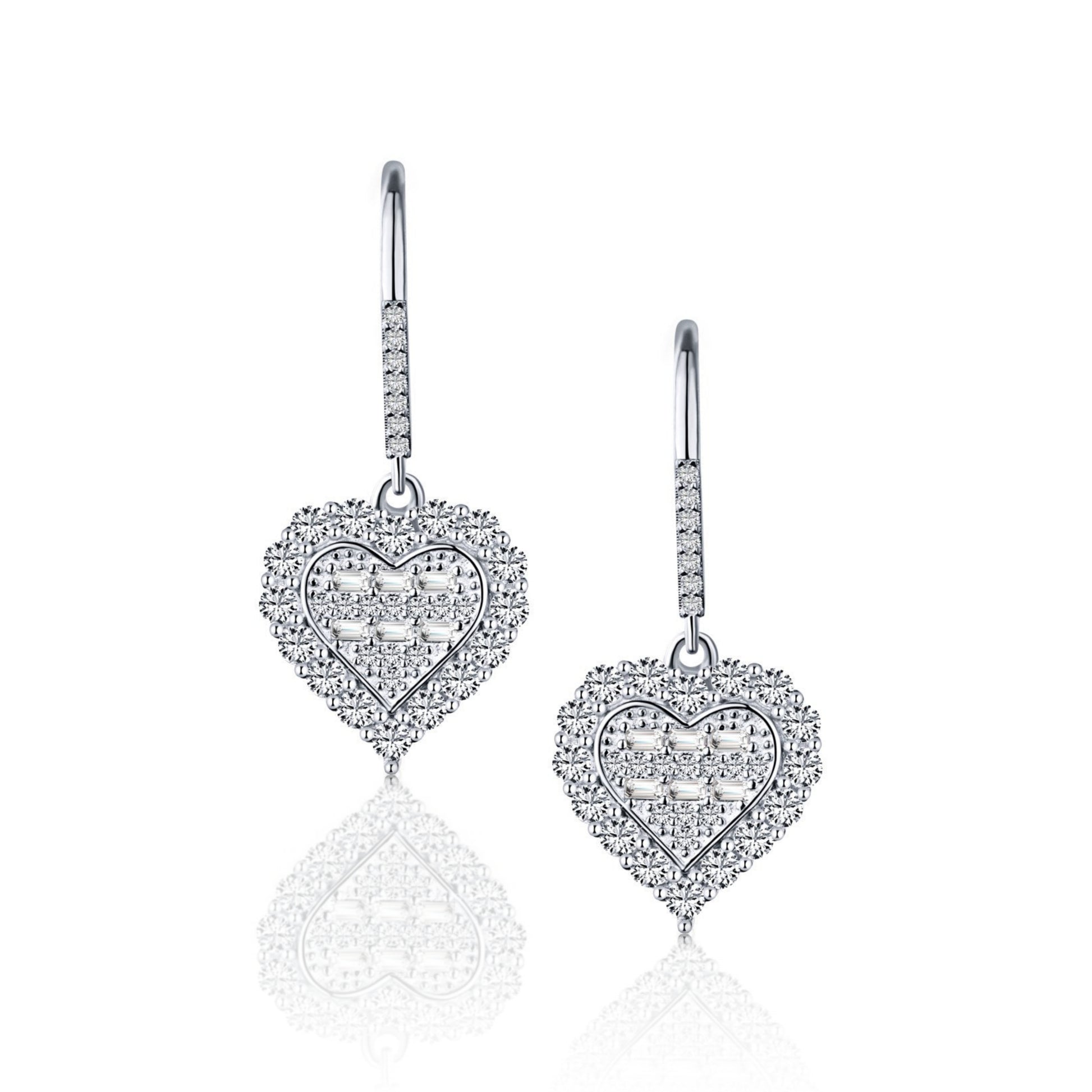 Sterling Silver Hanging Heart Earrings - HK Jewels