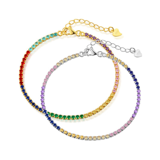 Sterling Silver Colorful Tennis Bracelet with Extension - HK Jewels