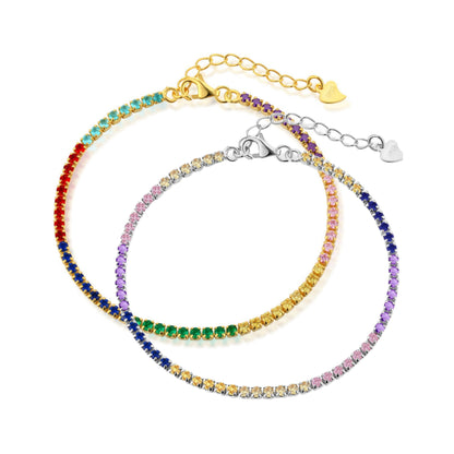 Sterling Silver Colorful Tennis Bracelet with Extension - HK Jewels