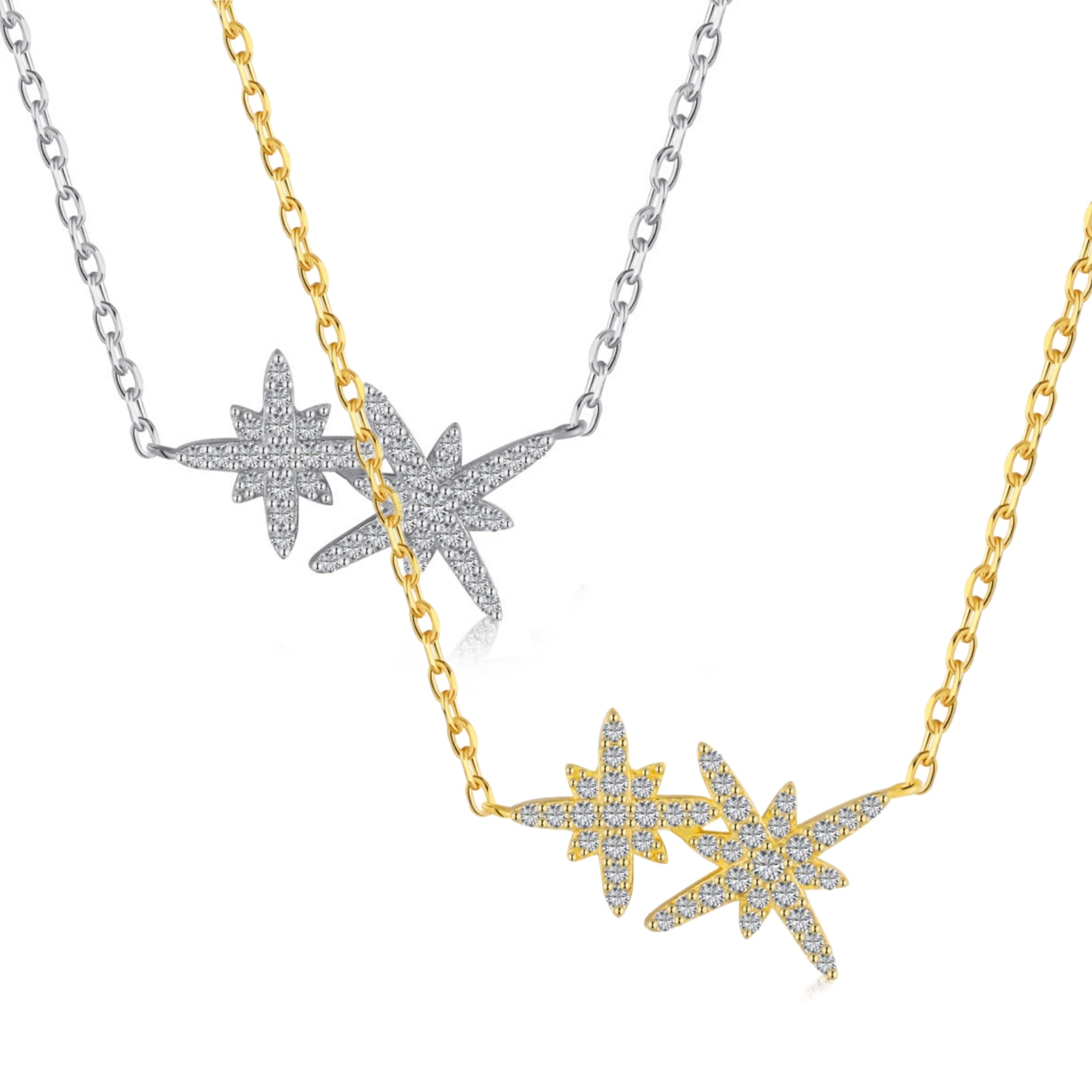 Sterling Silver Double Starburst Necklace - HK Jewels