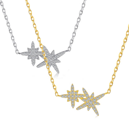 Sterling Silver Double Starburst Necklace - HK Jewels