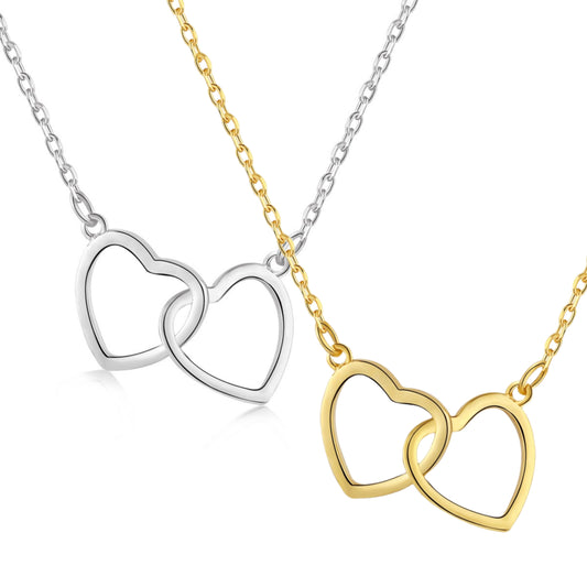 Sterling Silver Double Interlocking Heart Necklace - HK Jewels