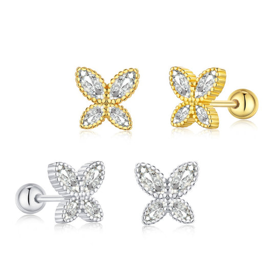 Sterling Silver Four Stone CZ Butterfly Stud Earrings - HK Jewels