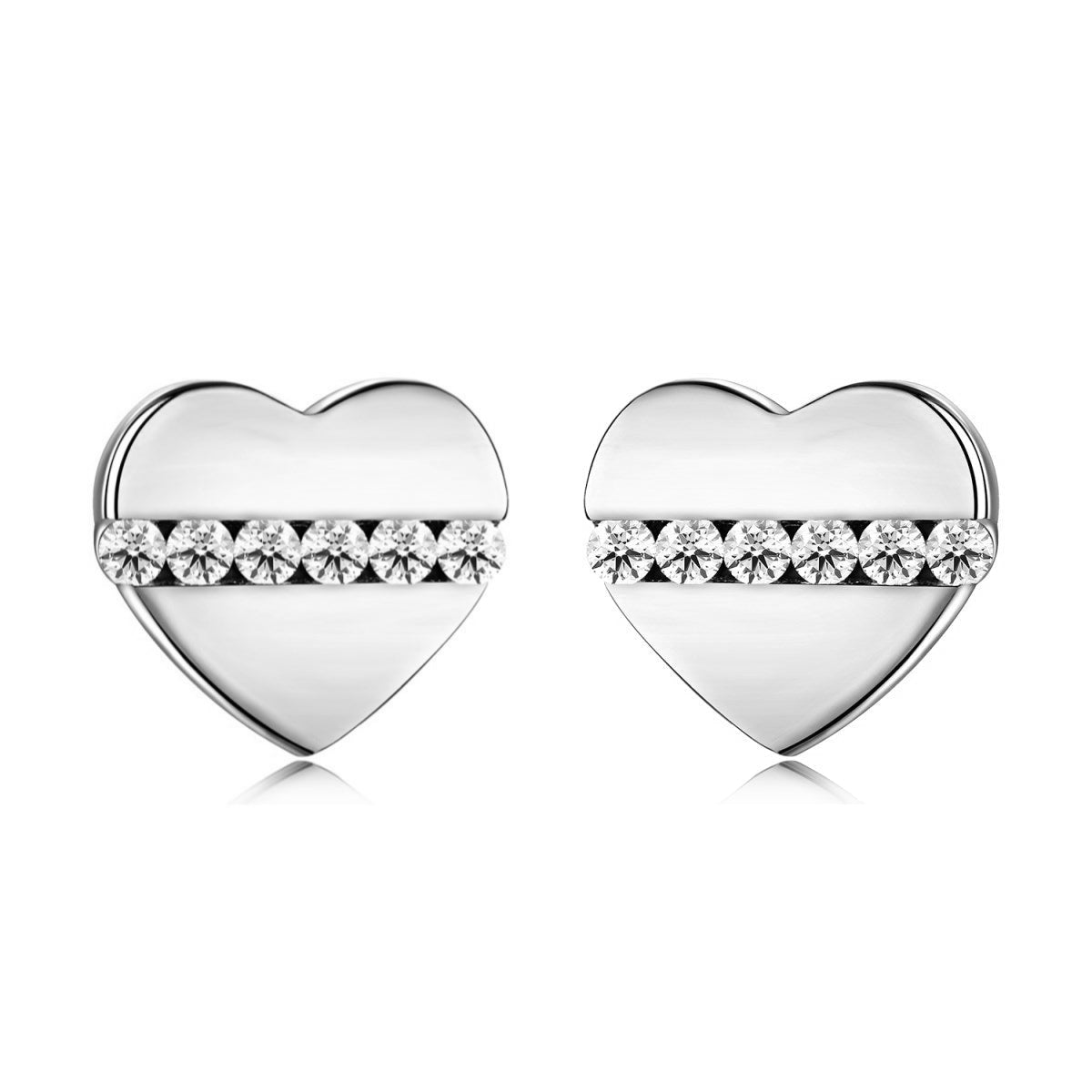 Sterling Silver CZ Stripe Heart Stud Earrings - HK Jewels