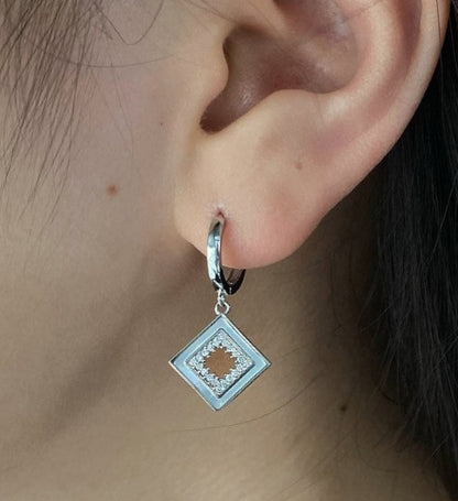 Sterling Silver Hanging Inside CZ Rhombus Earrings - HK Jewels