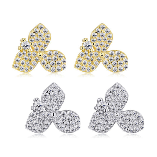 Sterling Silver Micropave Three Petal Flower Stud Earrings - HK Jewels