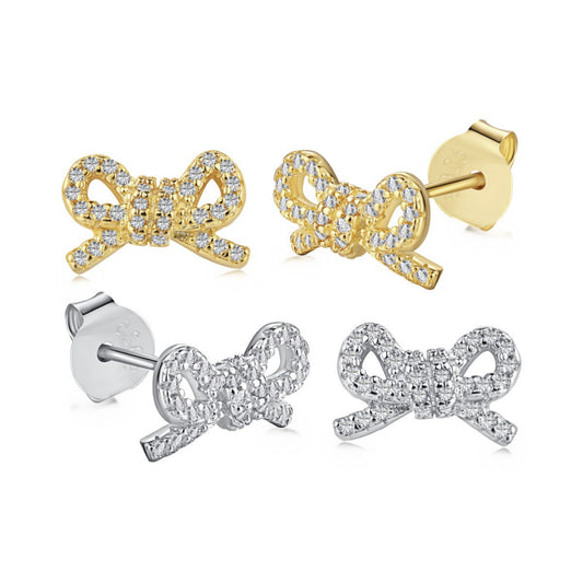 Sterling Silver Micropave Bowknot Stud Earrings - HK Jewels