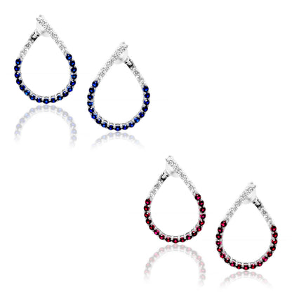 Sterling Silver Clear and Sapphire or Ruby CZ Front Back Teardrop Earrings - HK Jewels