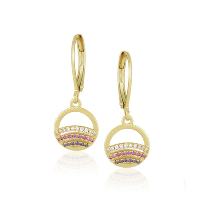 Gold Plated Surgical Steel CZ Rainbow in Circle Earrings - HK Jewels