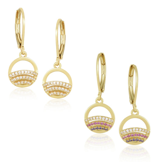 Gold Plated Surgical Steel CZ Rainbow in Circle Earrings - HK Jewels