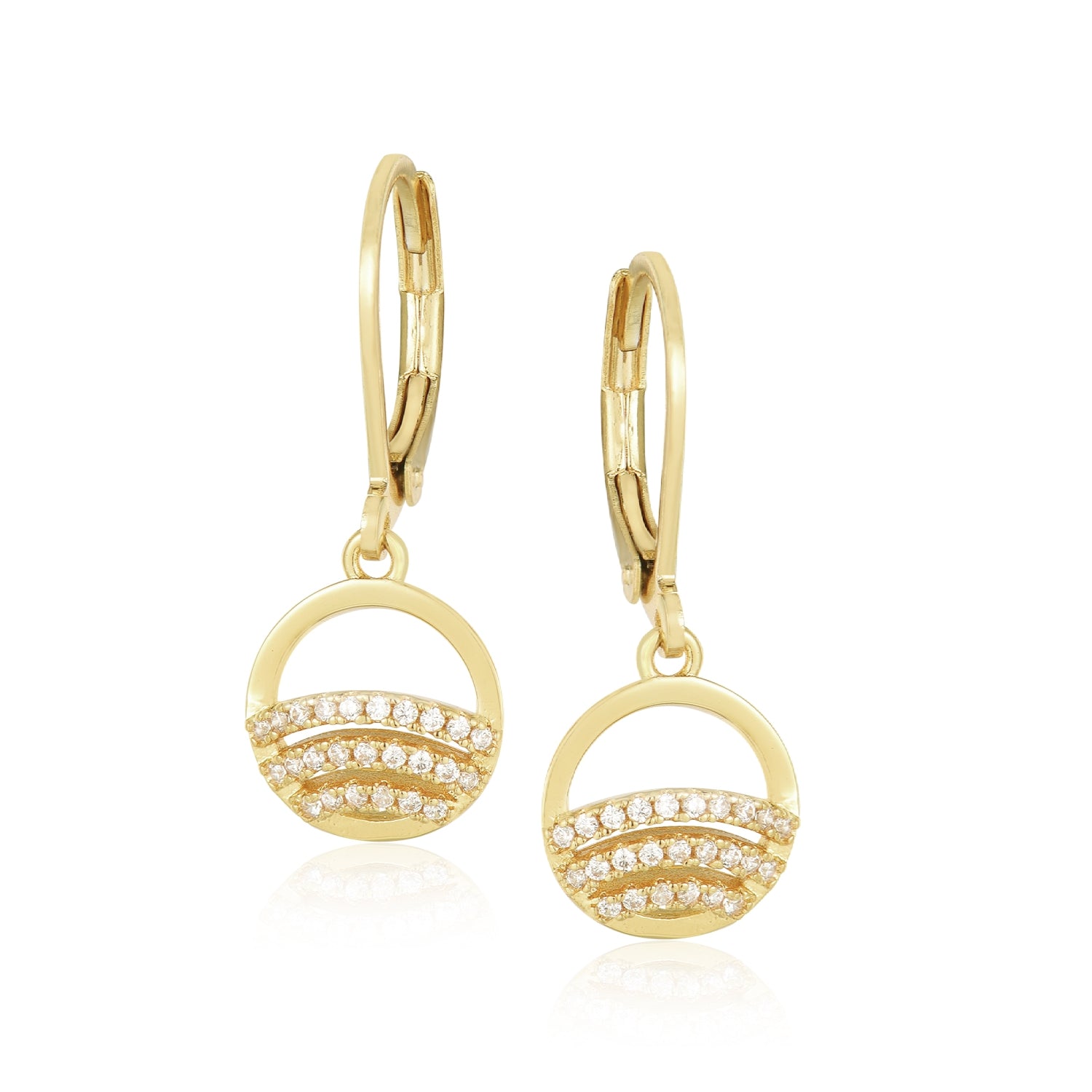 Gold Plated Surgical Steel CZ Rainbow in Circle Earrings - HK Jewels