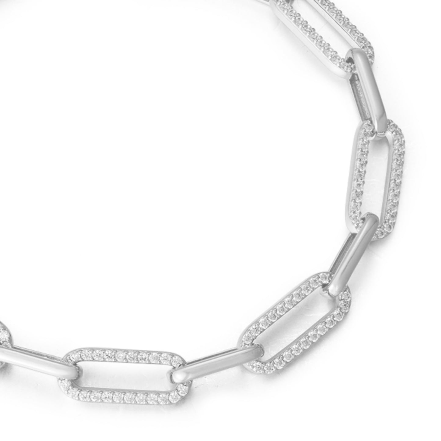 Sterling Silver CZ Paperclip Bracelet with Extension - HK Jewels