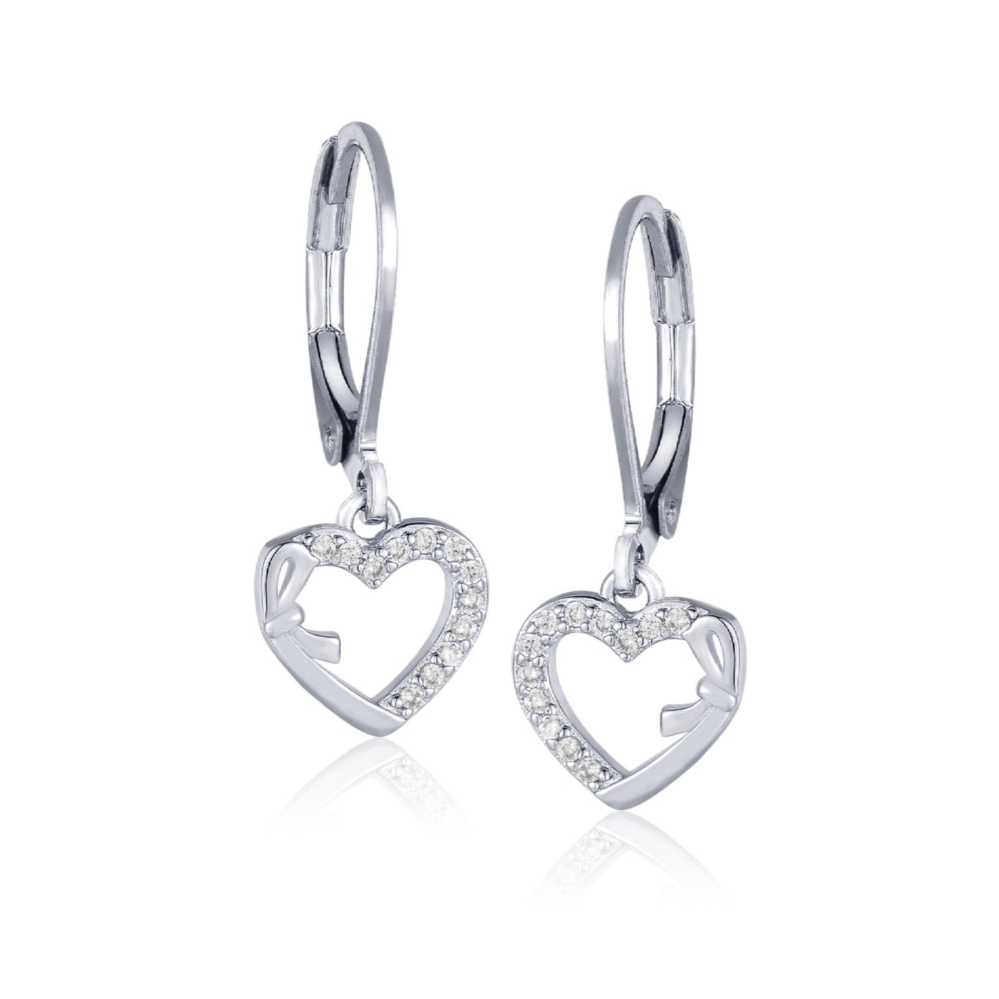 Surgical Steel Rhodium Plating Half CZ Outline Earrings - HK Jewels