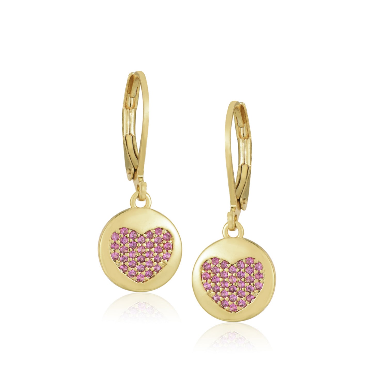 Gold Plated Surgical Steel CZ Heart in Circle Earrings - HK Jewels