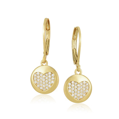 Gold Plated Surgical Steel CZ Heart in Circle Earrings - HK Jewels