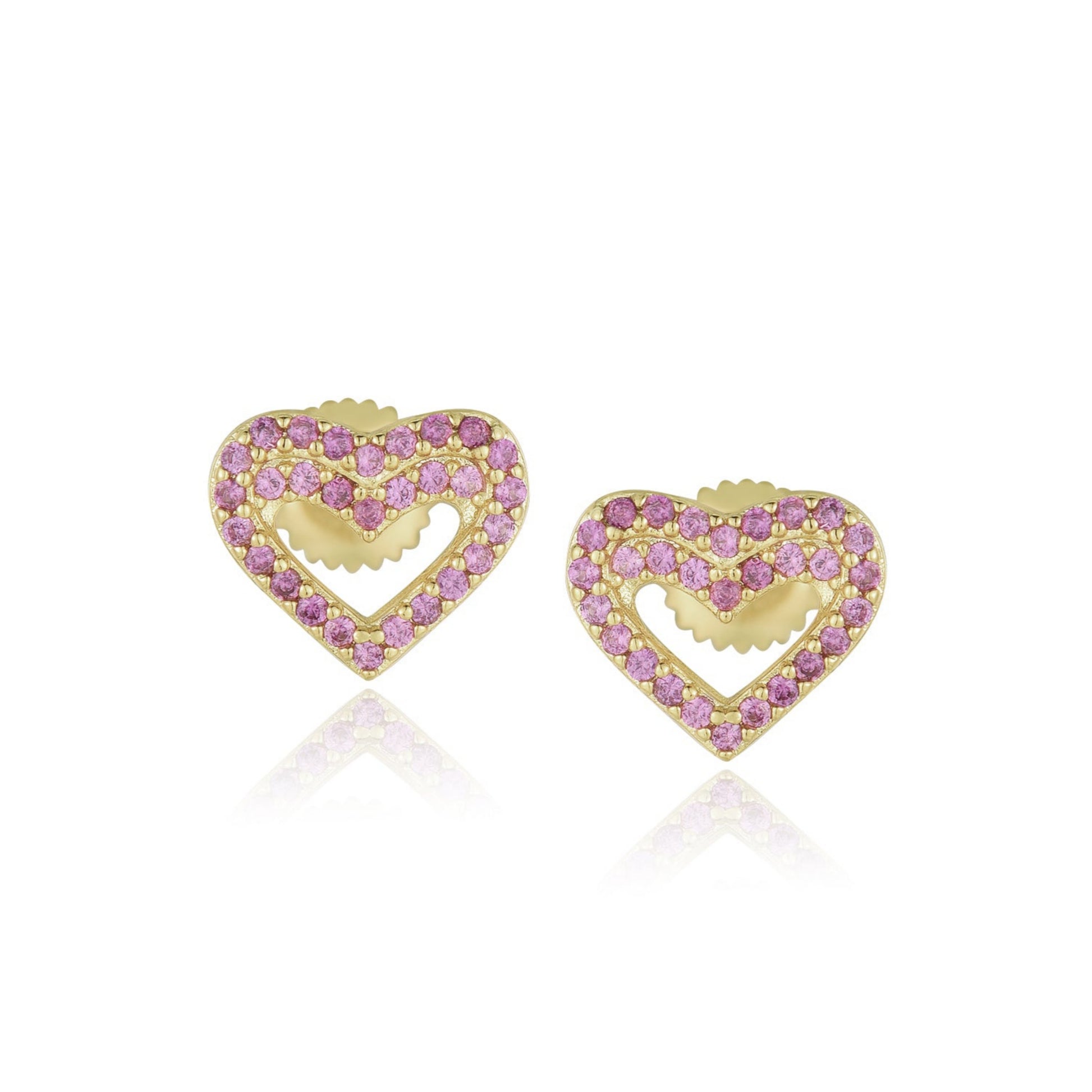 Gold Plated Surgical Steel CZ Outline Heart Earrings - HK Jewels