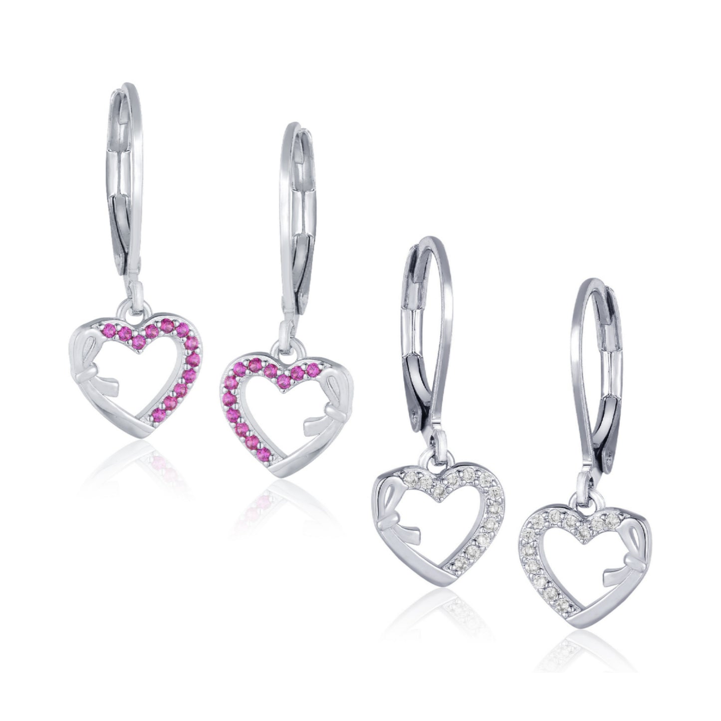 Surgical Steel Rhodium Plating Half CZ Outline Earrings - HK Jewels