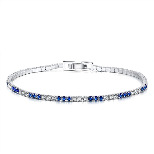 Sterling Silver 3 Alternating Sapphire and Clear CZ Bracelet - HK Jewels