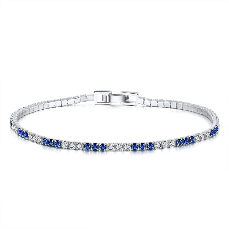 Sterling Silver 3 Alternating Sapphire and Clear CZ Bracelet - HK Jewels