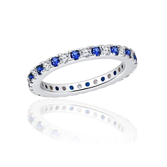 Sterling Silver Clear and Sapphire CZ Eternity Band - HK Jewels