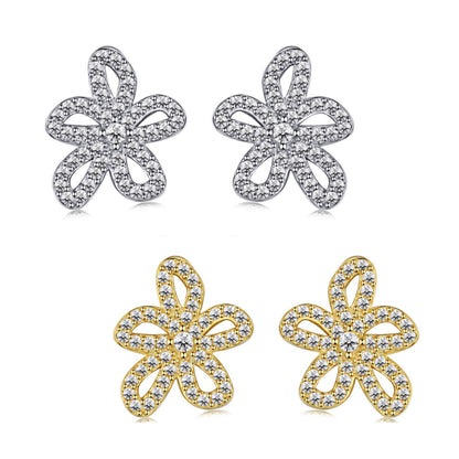 Sterling Silver Micropave Flower Stud Earrings - HK Jewels